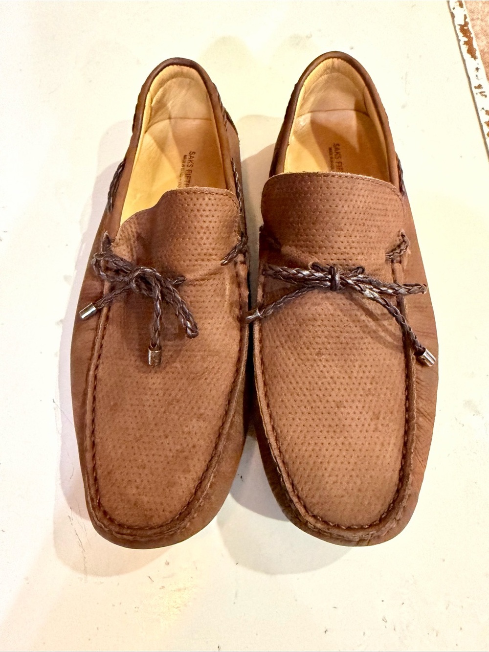 Saks Fifth Avenue Men’s Brown Suede Driving Loafers Moccasins 10M Brazil